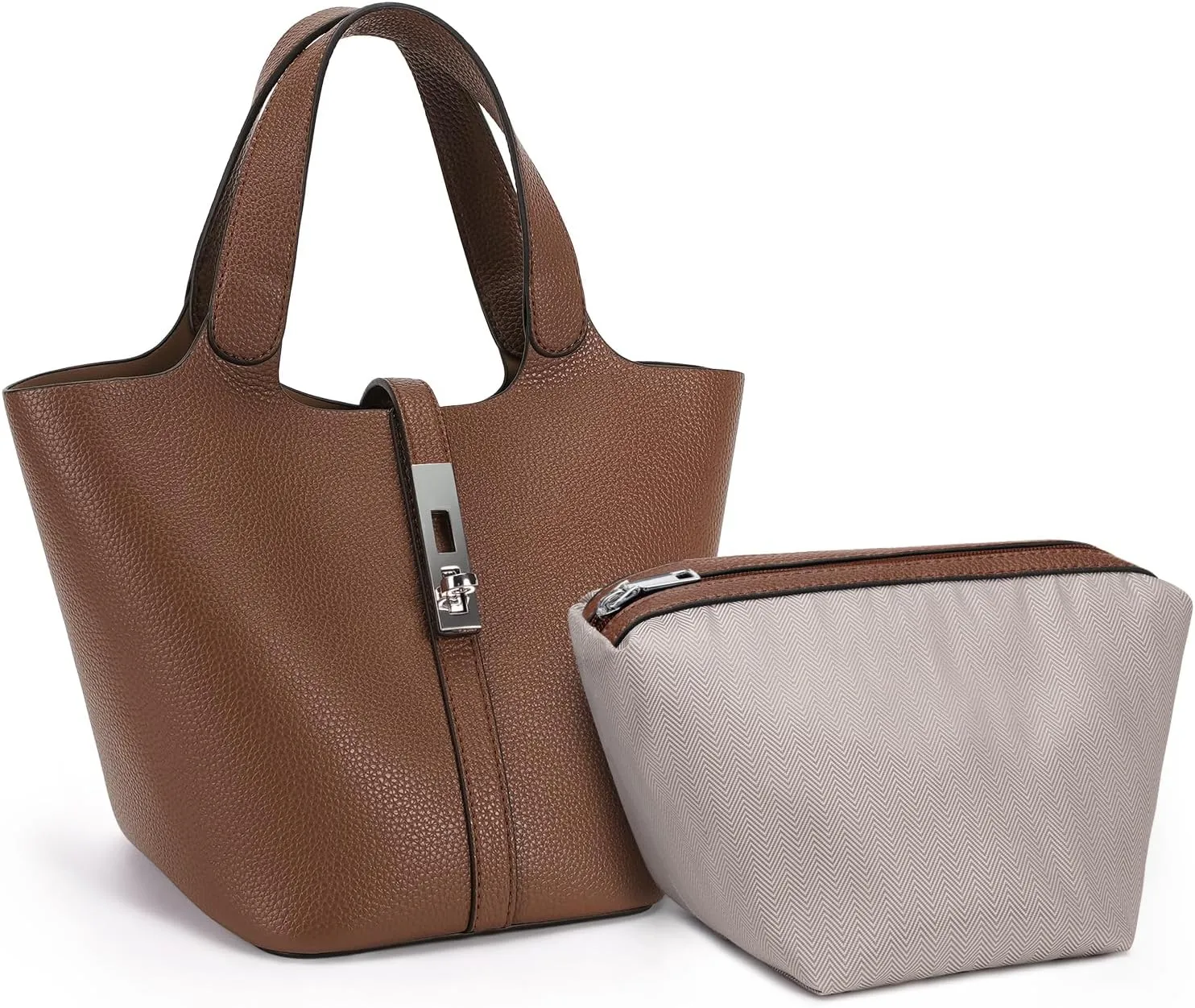 Top Handle Bag for Women Vegan Leather Bucket Bag for Women Shoulder Purse Satchel with Detachable Small Purse