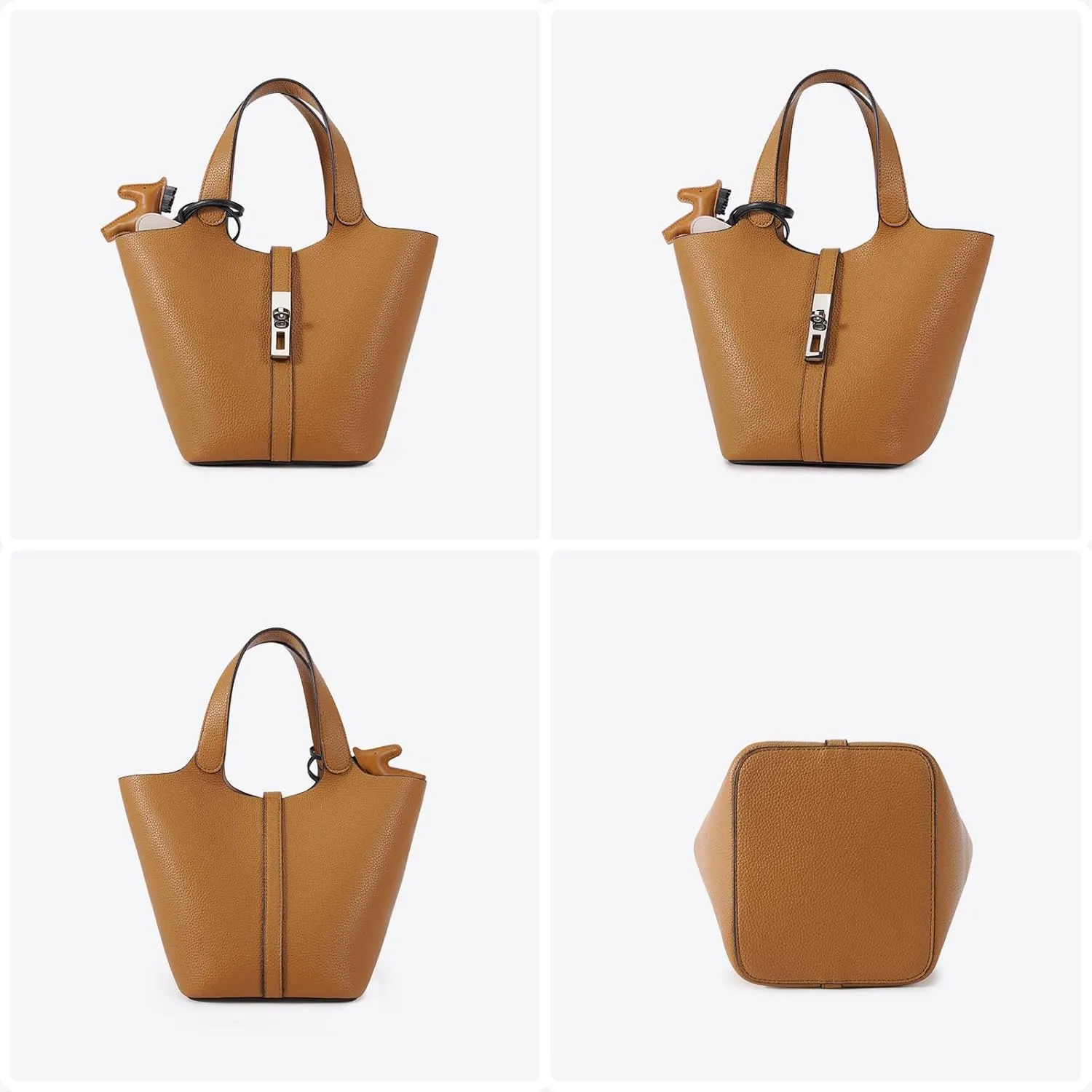 Top Handle Bag for Women Vegan Leather Bucket Bag for Women Shoulder Purse Satchel with Detachable Small Purse