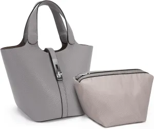 Top Handle Bag for Women Vegan Leather Bucket Bag for Women Shoulder Purse Satchel with Detachable Small Purse