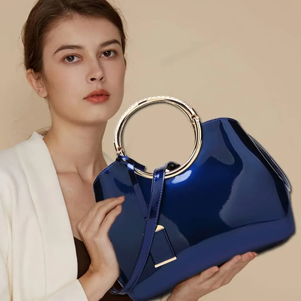 Top Handle Handbag for Women Glossy Patent Leather Shoulder Bag Evening Party Crossbody Bag Wedding Satchel Purse