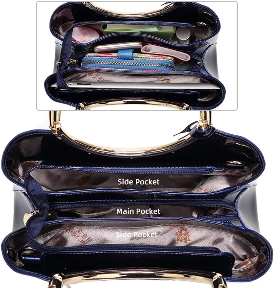 Top Handle Handbag for Women Glossy Patent Leather Shoulder Bag Evening Party Crossbody Bag Wedding Satchel Purse
