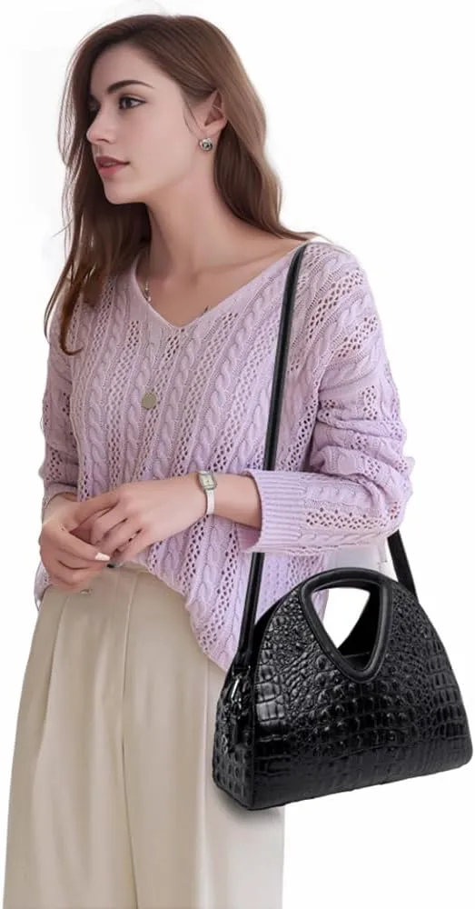 Top-handle Purse for Women Crocodile Print PU Leather Shoulder Handbag Waterproof Crossbody Bag with Adjustable Strap
