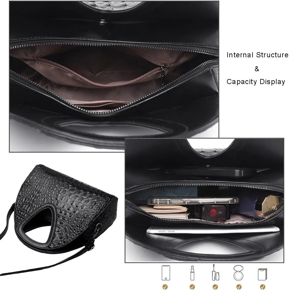 Top-handle Purse for Women Crocodile Print PU Leather Shoulder Handbag Waterproof Crossbody Bag with Adjustable Strap