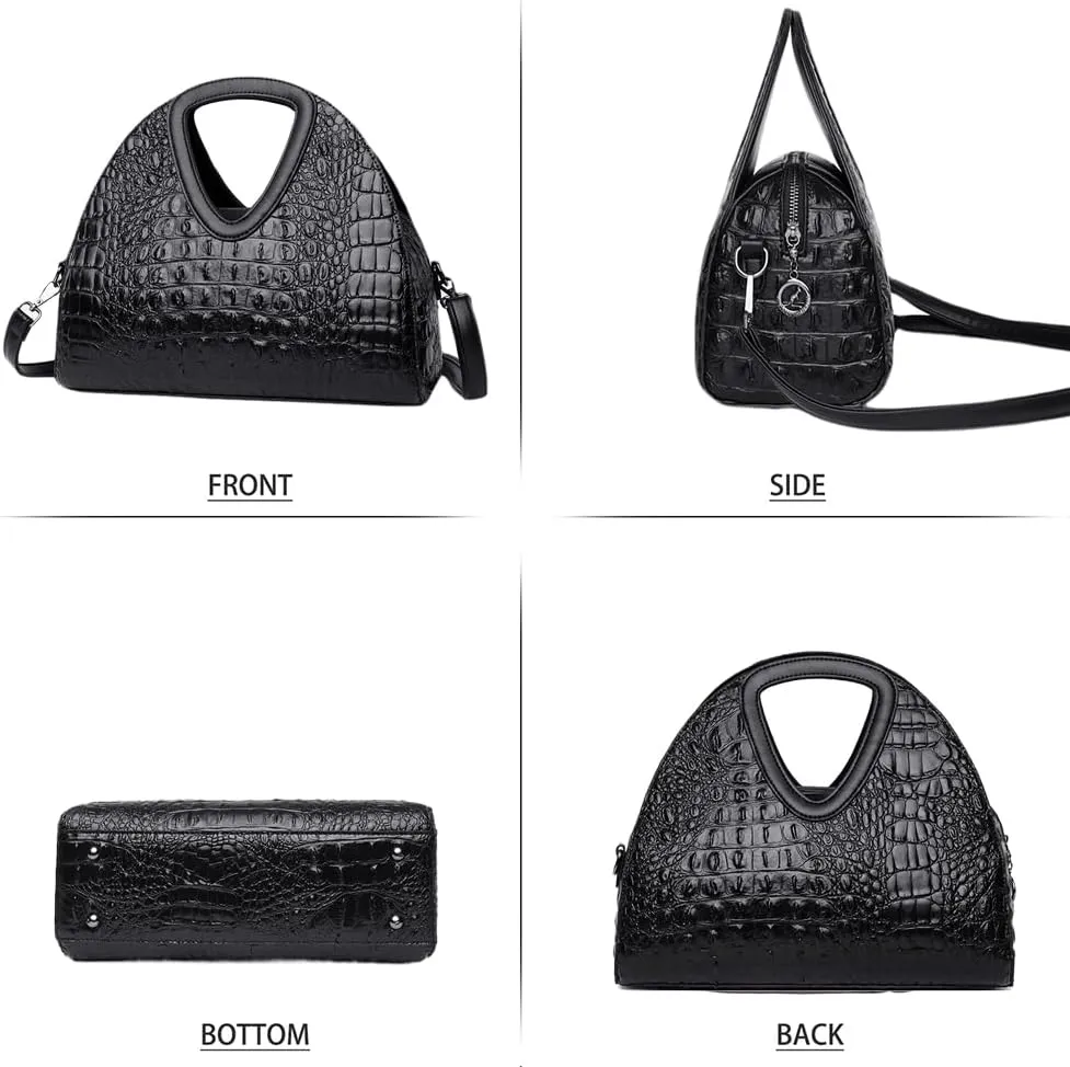 Top-handle Purse for Women Crocodile Print PU Leather Shoulder Handbag Waterproof Crossbody Bag with Adjustable Strap