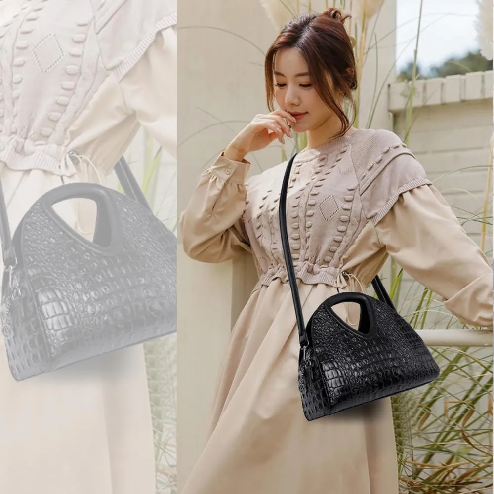 Top-handle Purse for Women Crocodile Print PU Leather Shoulder Handbag Waterproof Crossbody Bag with Adjustable Strap