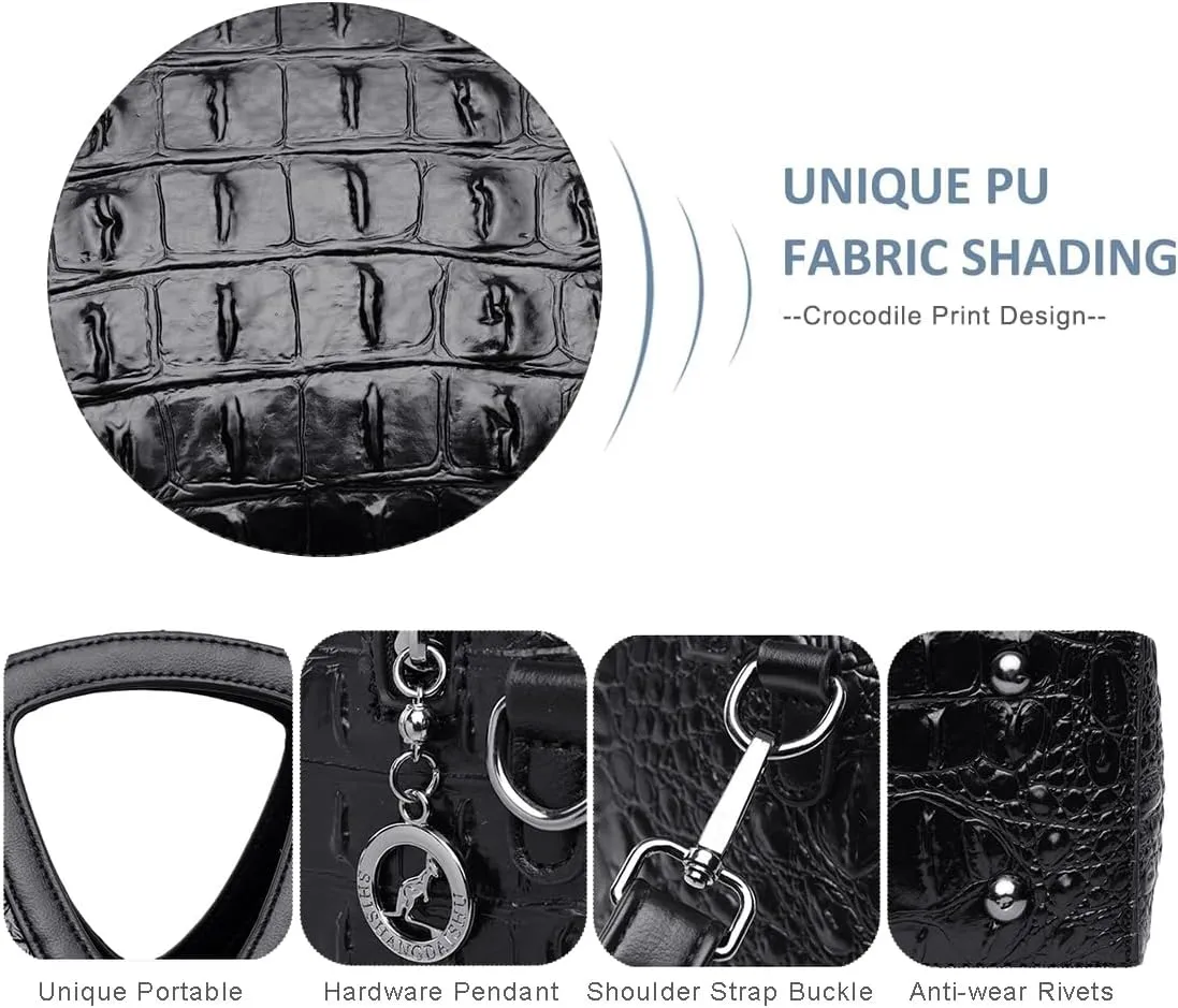 Top-handle Purse for Women Crocodile Print PU Leather Shoulder Handbag Waterproof Crossbody Bag with Adjustable Strap