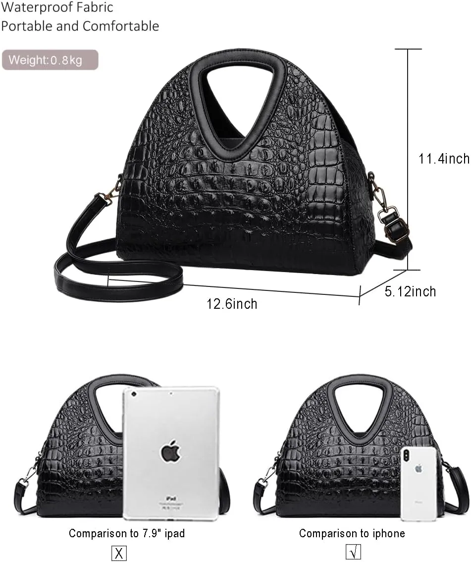 Top-handle Purse for Women Crocodile Print PU Leather Shoulder Handbag Waterproof Crossbody Bag with Adjustable Strap