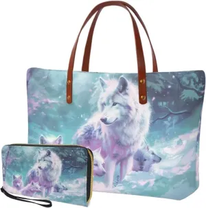 Top Handle Purse for Women, Large Tote Handbag With PU Wallet Set