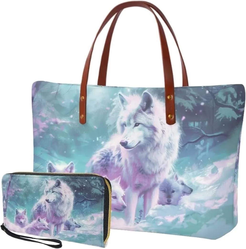 Top Handle Purse for Women, Large Tote Handbag With PU Wallet Set