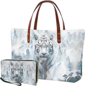 Top Handle Purse for Women, Large Tote Handbag With PU Wallet Set