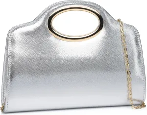 Top Metal Handle Clutch Bags for Women, Evening Handbag Shoulder Crossbody Purse with Chain
