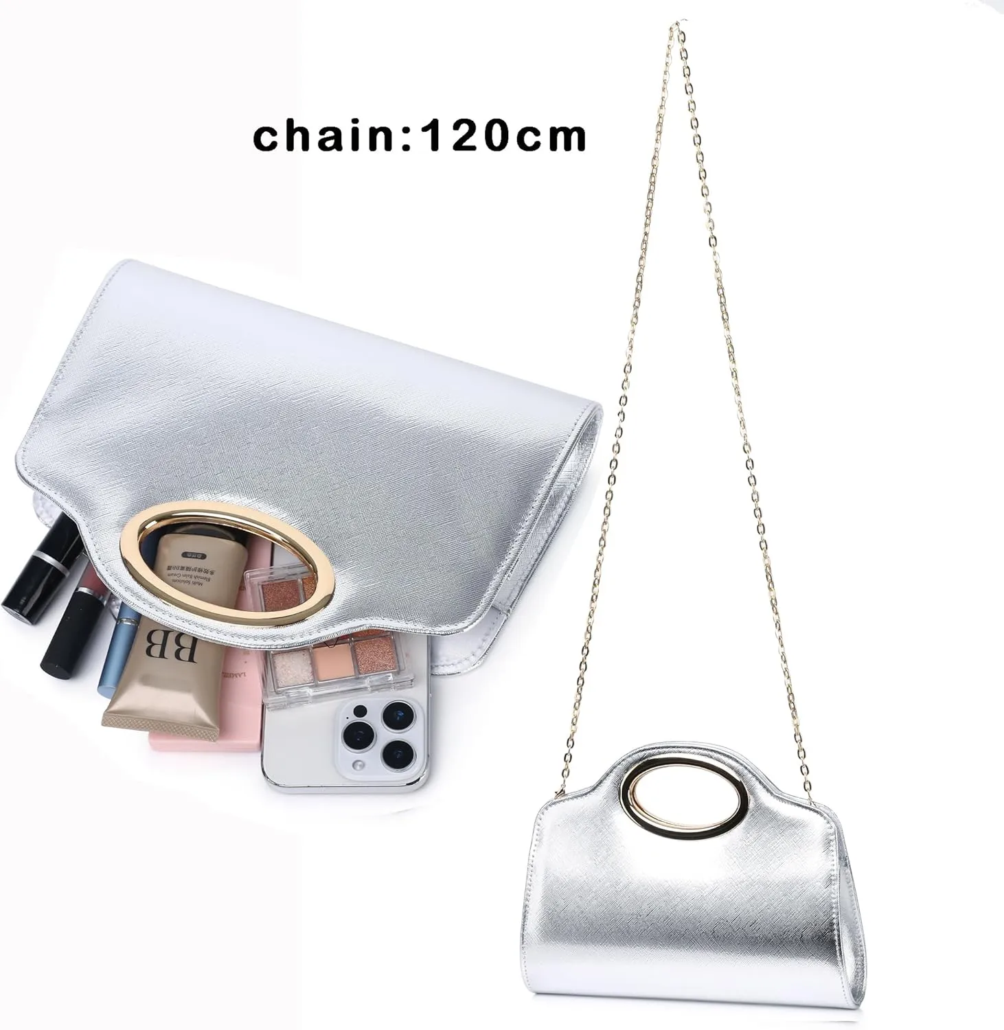Top Metal Handle Clutch Bags for Women, Evening Handbag Shoulder Crossbody Purse with Chain
