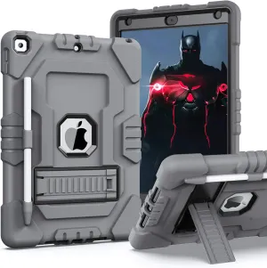 TOPSKY Compatible with iPad 9th Generation Case 2021 with Pencil Holder and Kickstand, iPad 8th/7th Generation Case 2020/2019 3 in 1 Heavy Duty Shockproof Rugged Protective Tablet Cover, Grey-Black