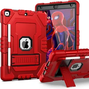 TOPSKY Compatible with iPad 9th Generation Case 2021 with Pencil Holder and Kickstand, iPad 8th/7th Generation Case 2020/2019, Heavy Duty Shockproof Protective Rugged Tablet Cover for Kids, Red/Black