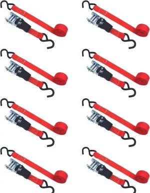 TOPSKY Ratchet Tie Down Straps, 1 in x 10 ft Securing Straps, 1200lb Break Strength, Red(8 Pack)
