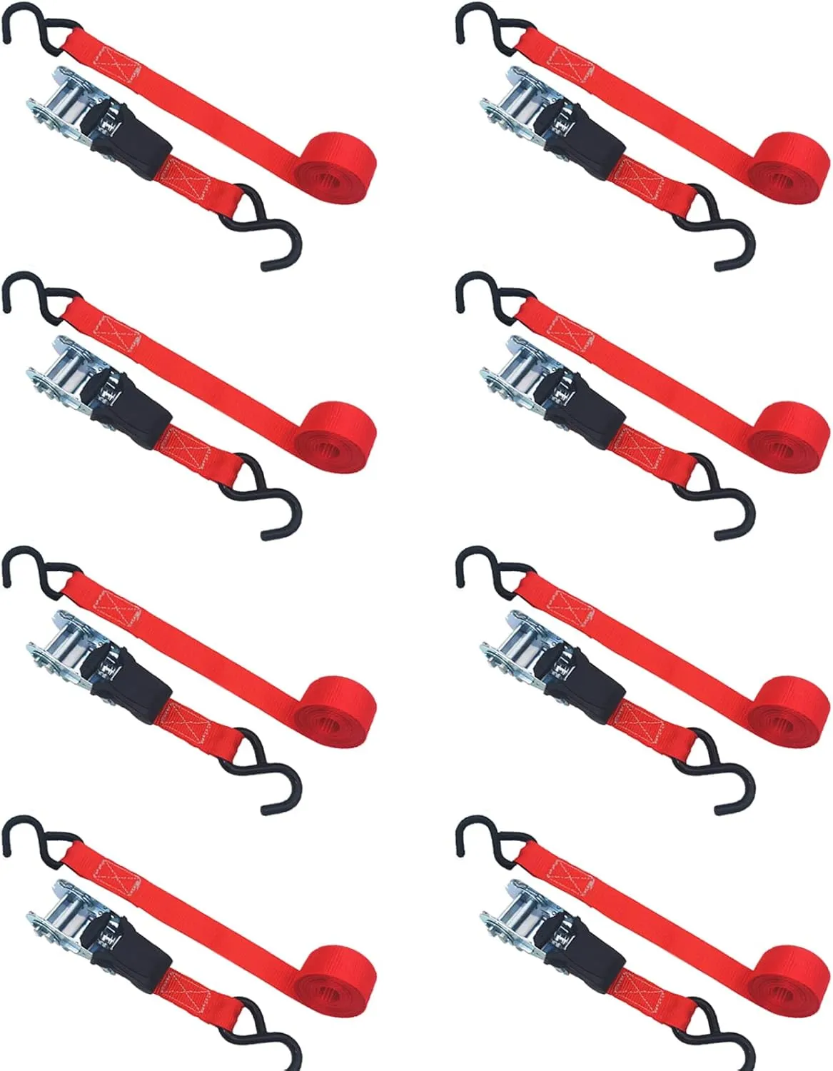 TOPSKY Ratchet Tie Down Straps, 1 in x 10 ft Securing Straps, 1200lb Break Strength, Red(8 Pack)