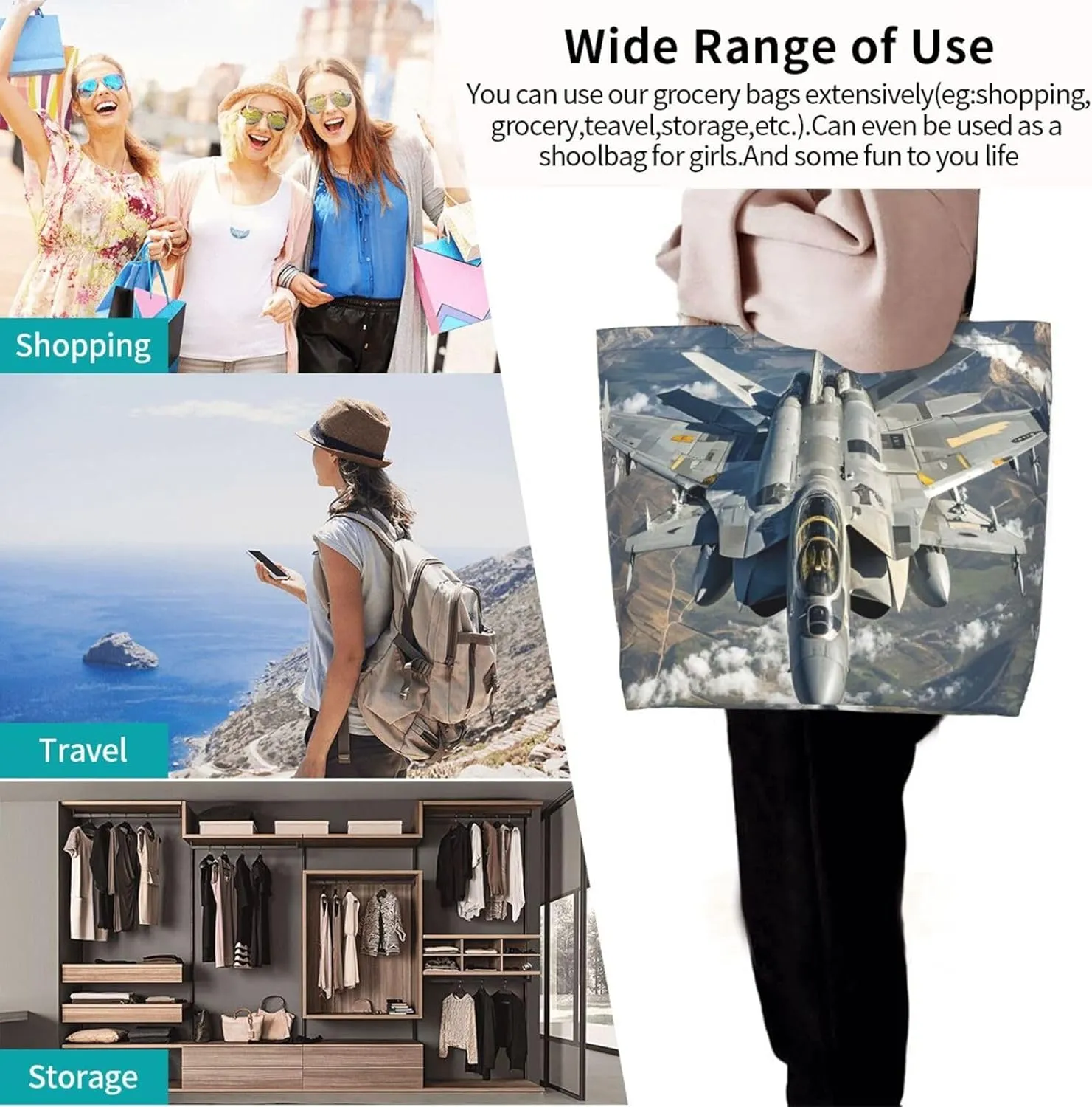 Tote Bag for Women Beach Lighthouse Grocery Bag Foldable Shopping Bags Reusable Large Tote Bag