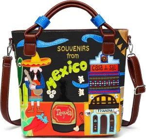 Tote Bag for Women, Colored Shoulder Bag, Hand Embroidery Canvas Bag, Crossbody Bag Suitable for Important Occasions, Work, Travel(Black)