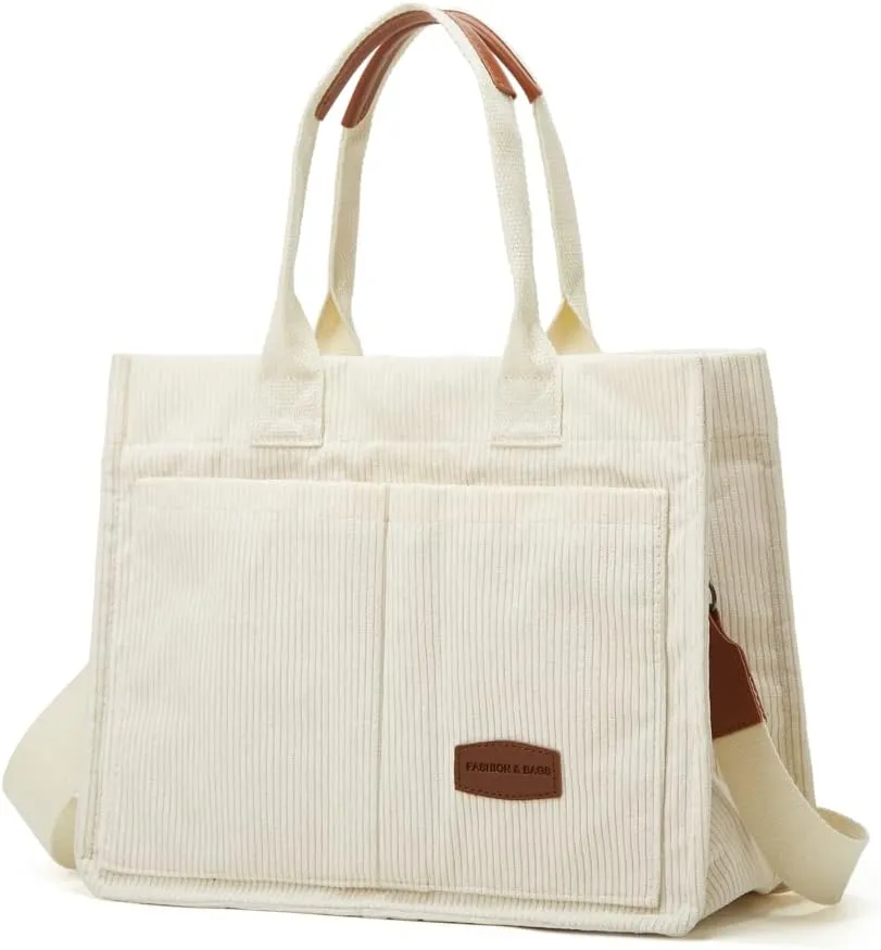 Tote Bag for Women Fashion Corduroy Handbags Casual Hobo Messenger Bag Canvas Shoulder Bag with Multi-pocket