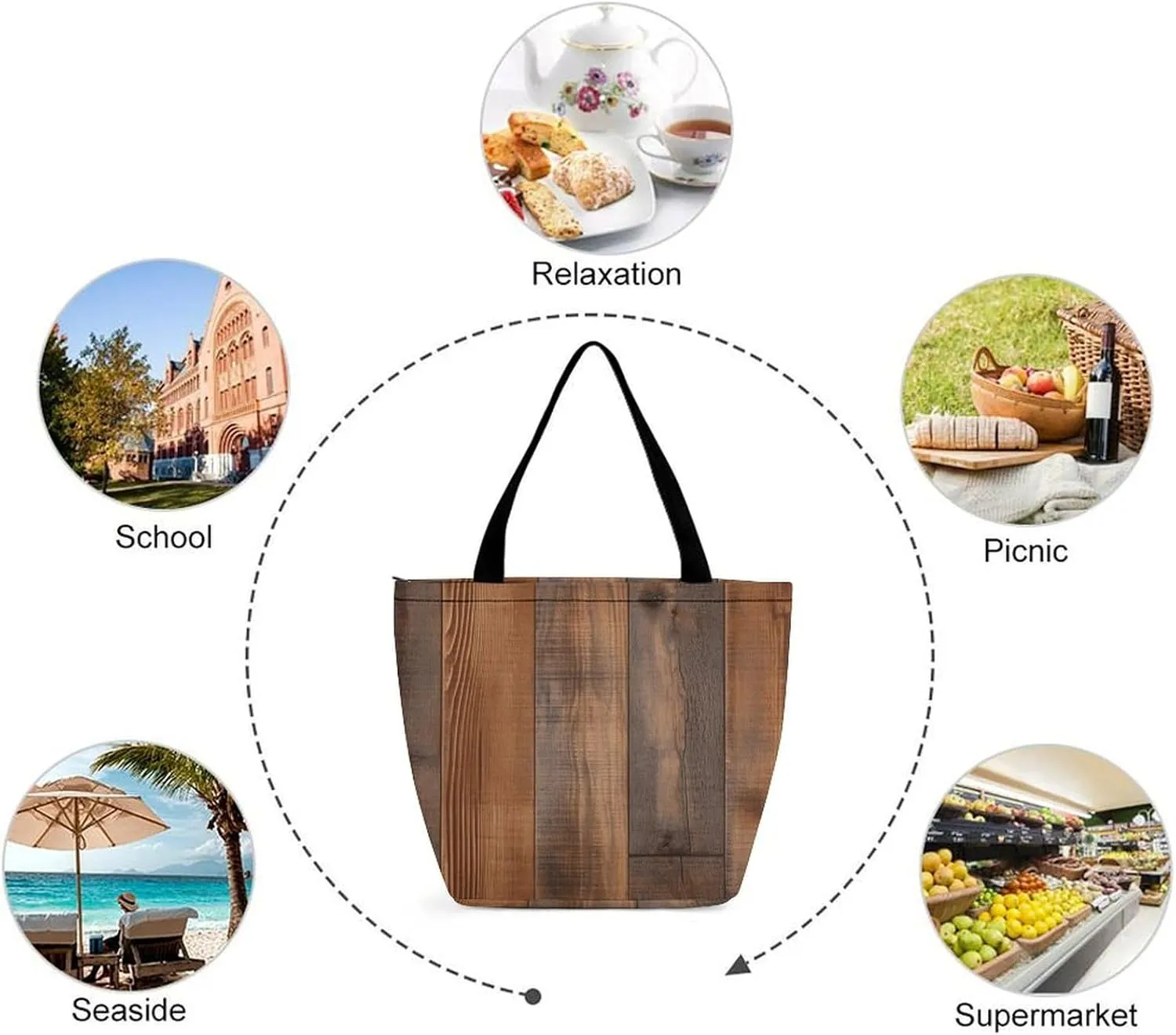 Tote Bag for Women Grocery Bag Blue Pattern Foldable Shopping Bags Reusable Large Tote Bag
