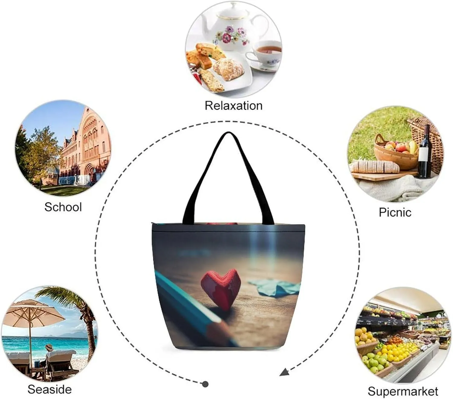 Tote Bag for Women Grocery Bag Rabbit Holding Heart Foldable Shopping Bags Reusable Large Tote Bag