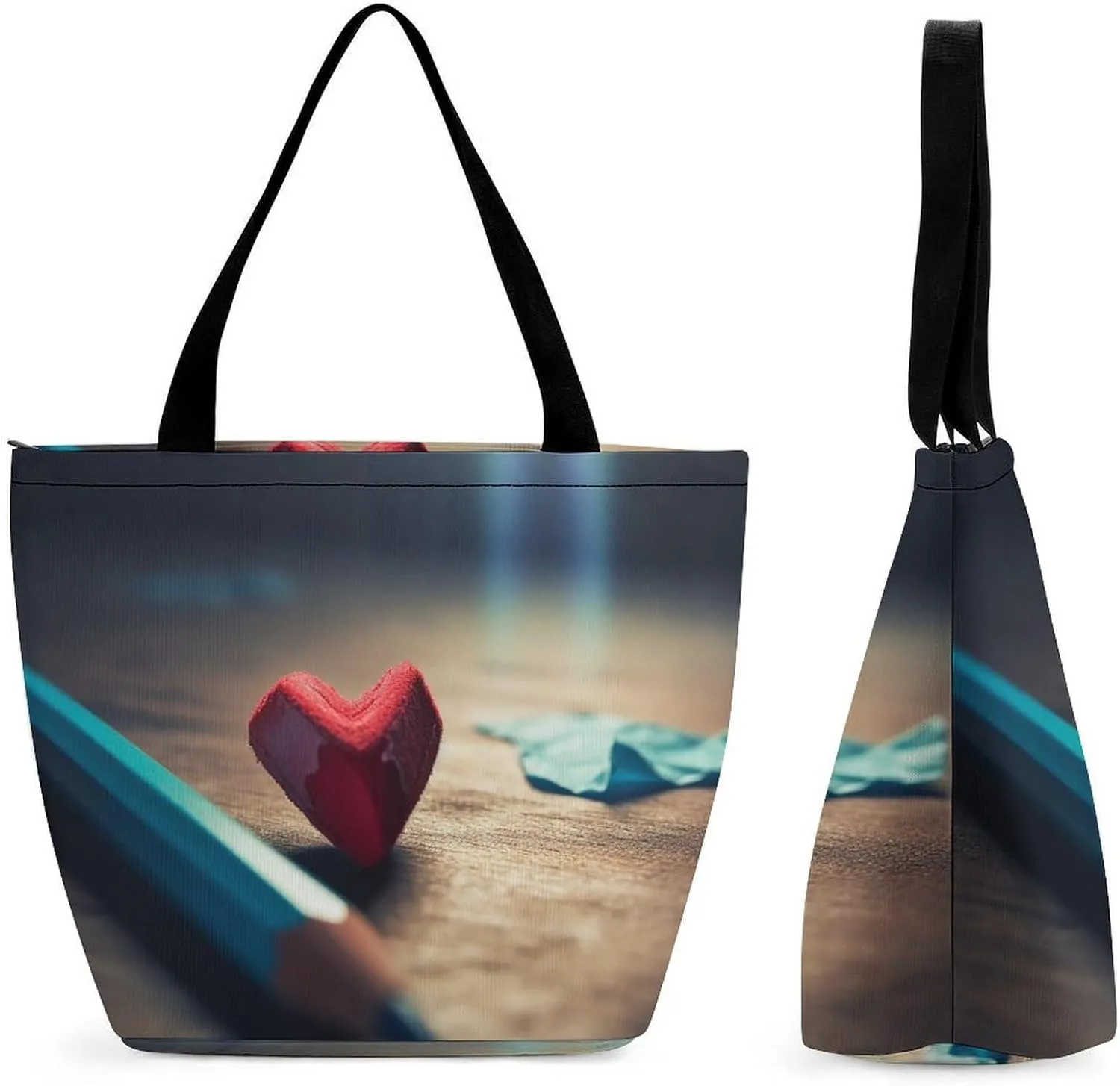 Tote Bag for Women Grocery Bag Rabbit Holding Heart Foldable Shopping Bags Reusable Large Tote Bag
