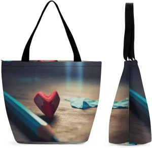 Tote Bag for Women Grocery Bag Rabbit Holding Heart Foldable Shopping Bags Reusable Large Tote Bag