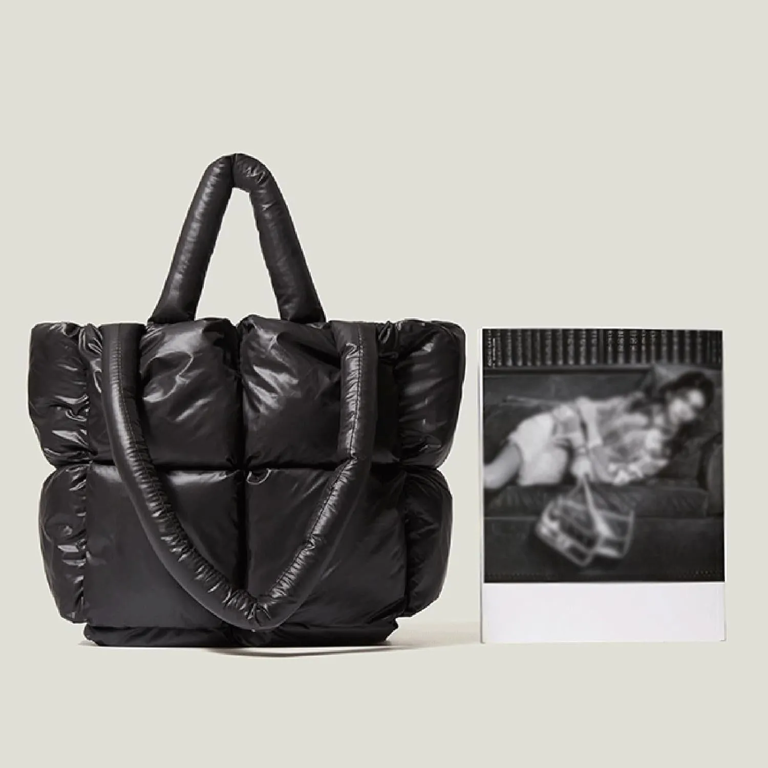 Tote Bag For Women Ladies Large Quilted Tote Bag Winter Soft Quilted Shoulder Bag Down Shoulder Bag Shopping Handbag H
