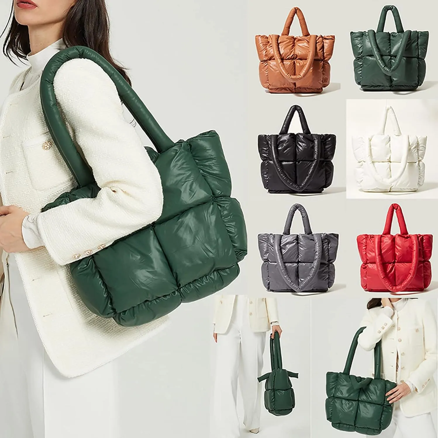 Tote Bag For Women Ladies Large Quilted Tote Bag Winter Soft Quilted Shoulder Bag Down Shoulder Bag Shopping Handbag H