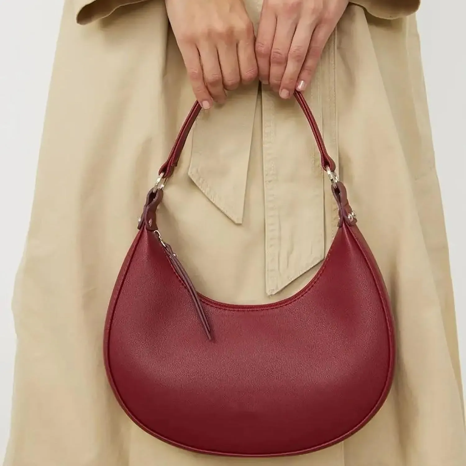 Tote Bag for Women Small Trendy Crescent Moon Lightweight Leather Handbag with Adjustable Shoulder Strap