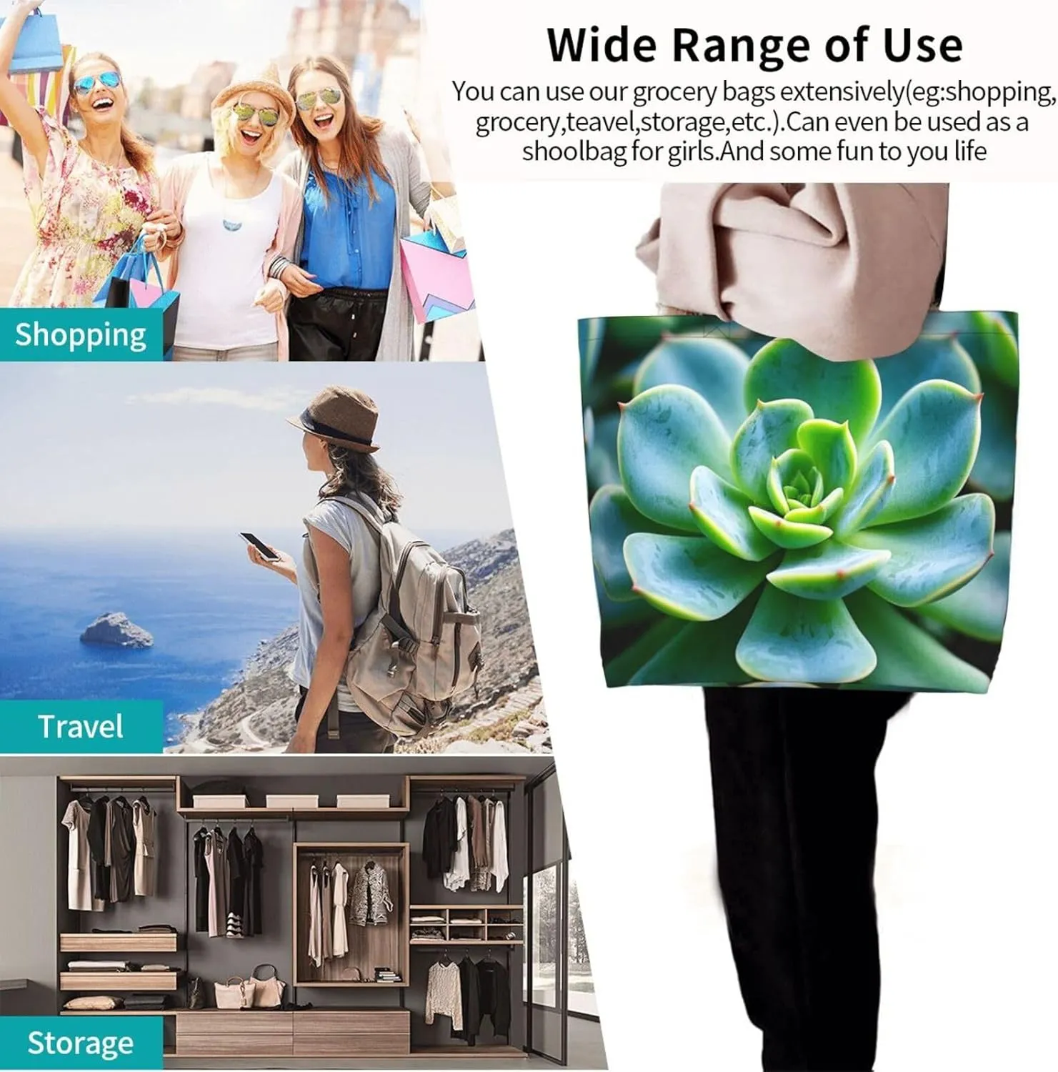 Tote Bag for Women Sunflower Field Sunset Grocery Bag Foldable Shopping Bags Reusable Large Tote Bag
