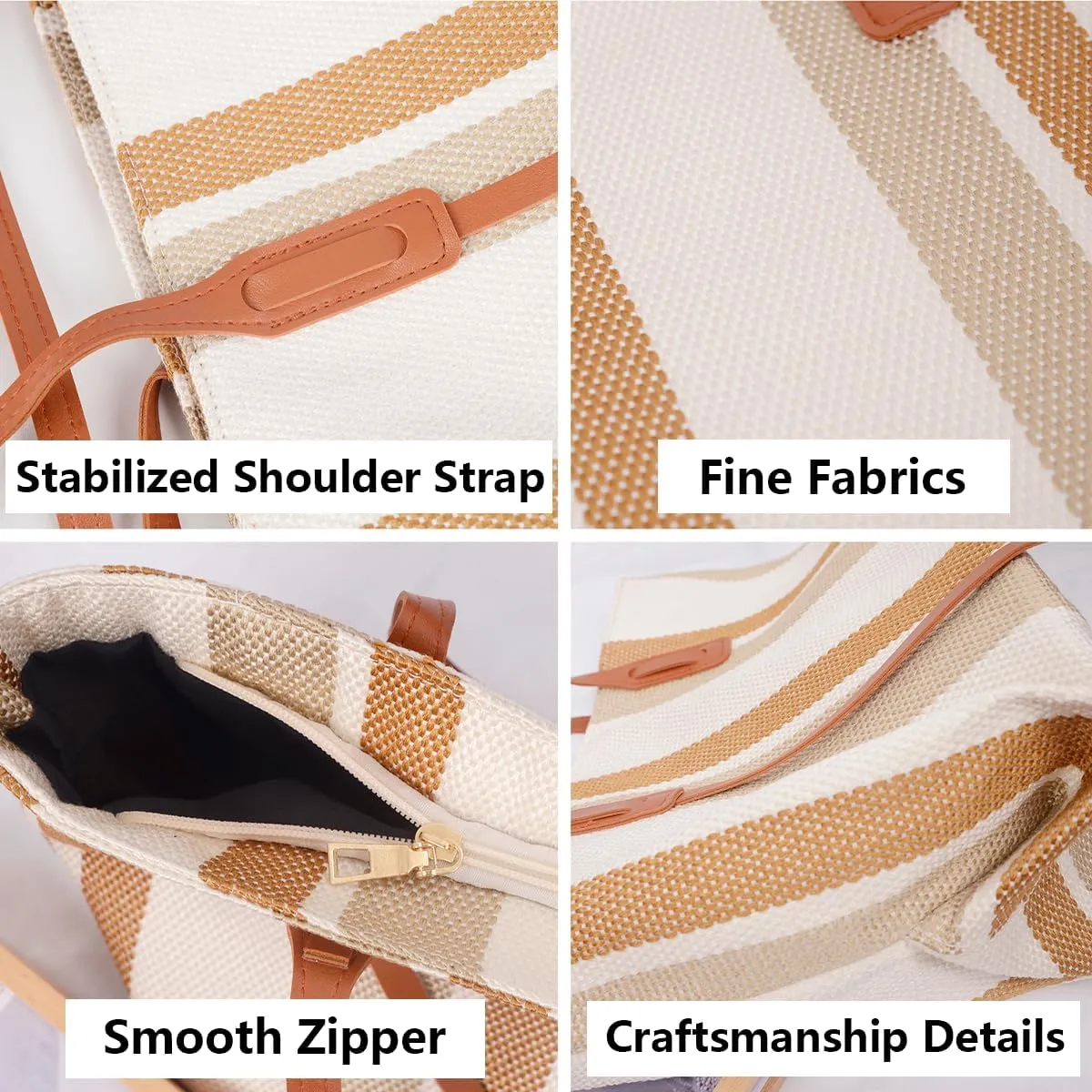 Tote Bag For Women Tote Bag With Zipper Work Bags For Women Canvas Tote Bag Casual Stripes Handbags For Women