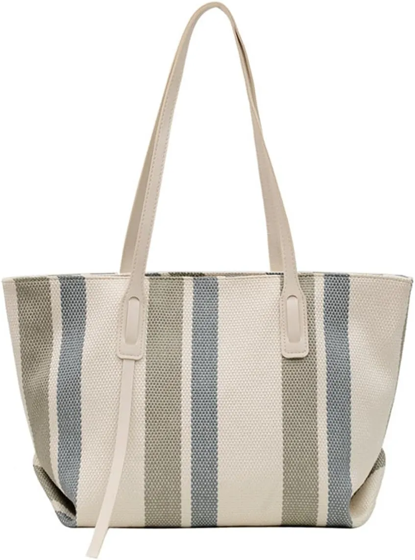 Tote Bag For Women Tote Bag With Zipper Work Bags For Women Canvas Tote Bag Casual Stripes Handbags For Women