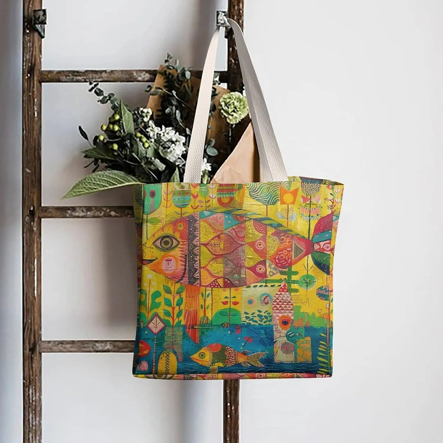 Tote Bag Laptop Handbag Classical Pattern Flowers Grocery Bag Canvas Shoulder Bag Crossbody Bag for Travel