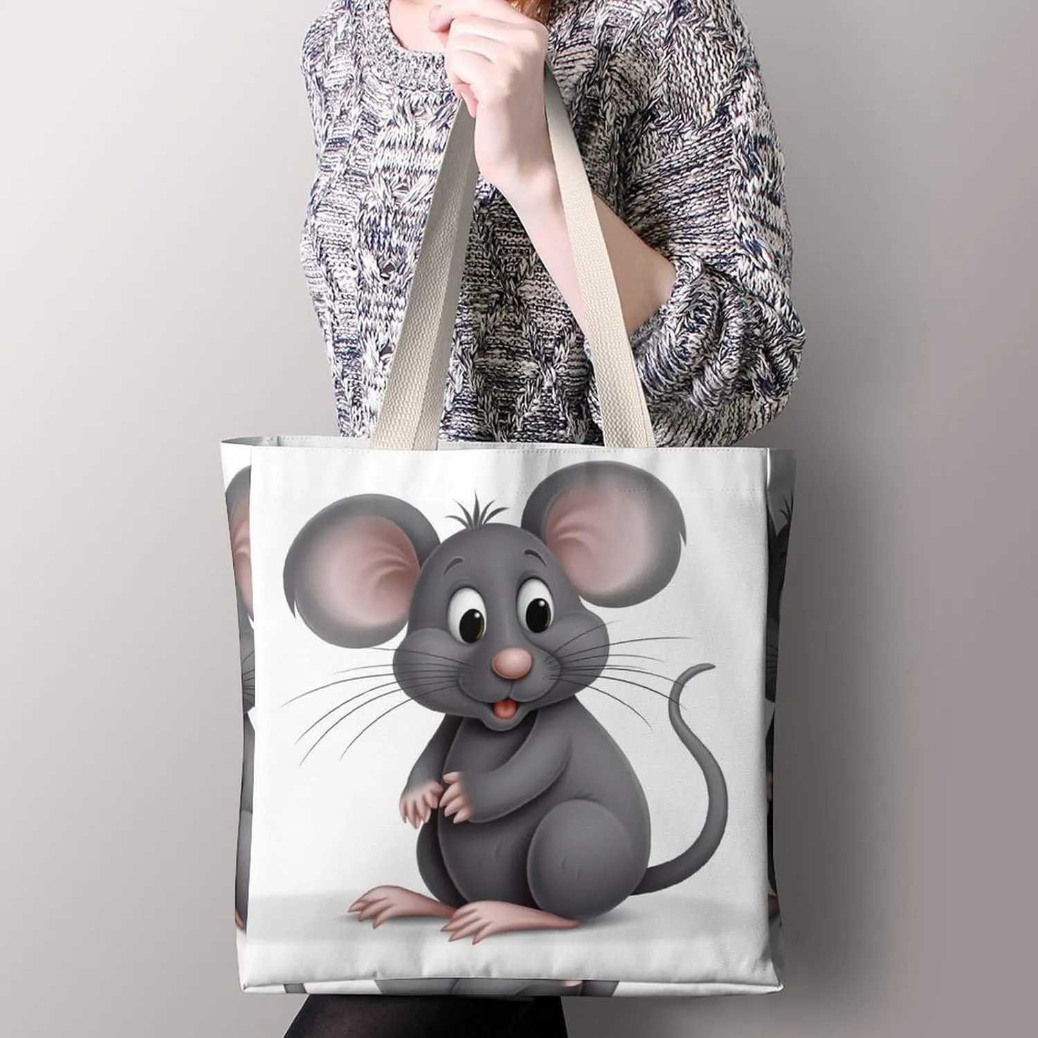 Tote Bag Laptop Handbag Gray Animals Grocery Bag Canvas Shoulder Bag Crossbody Bag for Travel