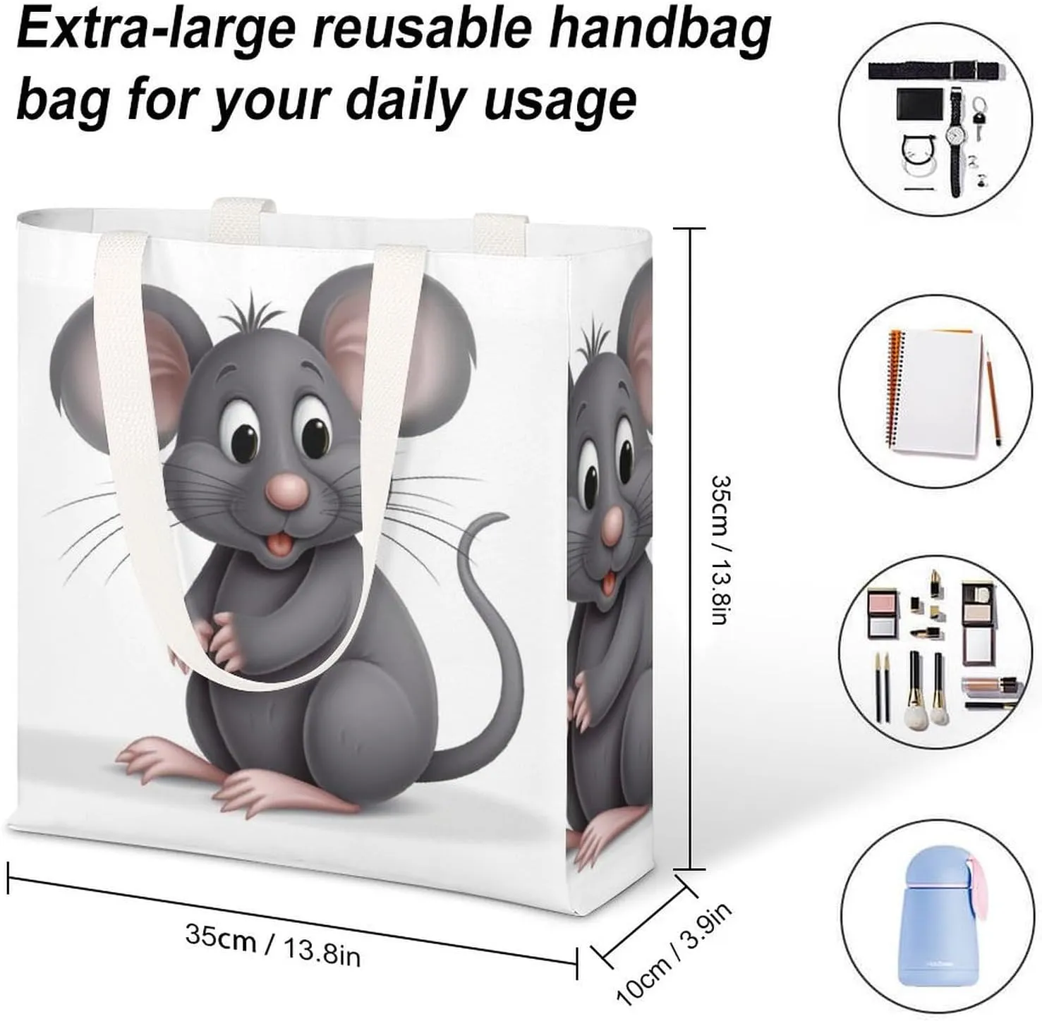 Tote Bag Laptop Handbag Gray Animals Grocery Bag Canvas Shoulder Bag Crossbody Bag for Travel