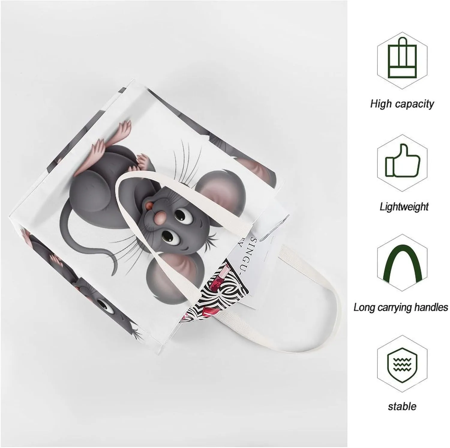 Tote Bag Laptop Handbag Gray Animals Grocery Bag Canvas Shoulder Bag Crossbody Bag for Travel