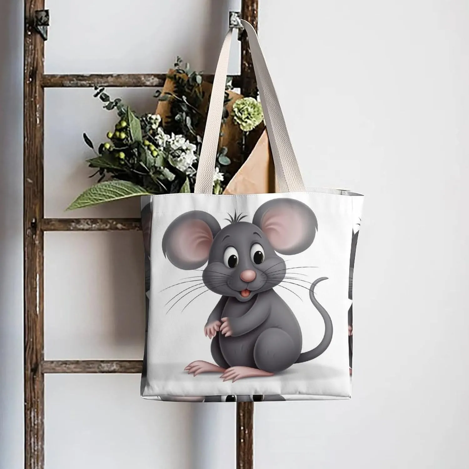 Tote Bag Laptop Handbag Gray Animals Grocery Bag Canvas Shoulder Bag Crossbody Bag for Travel