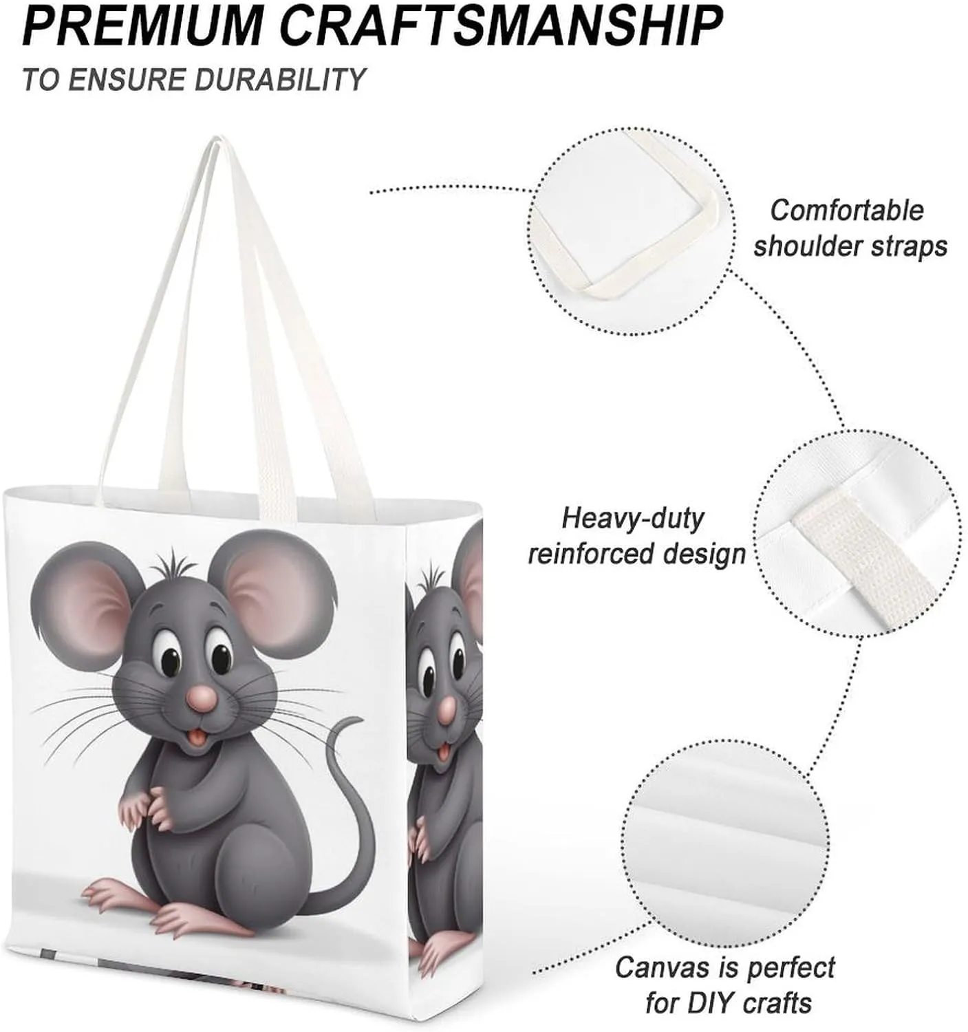 Tote Bag Laptop Handbag Gray Animals Grocery Bag Canvas Shoulder Bag Crossbody Bag for Travel