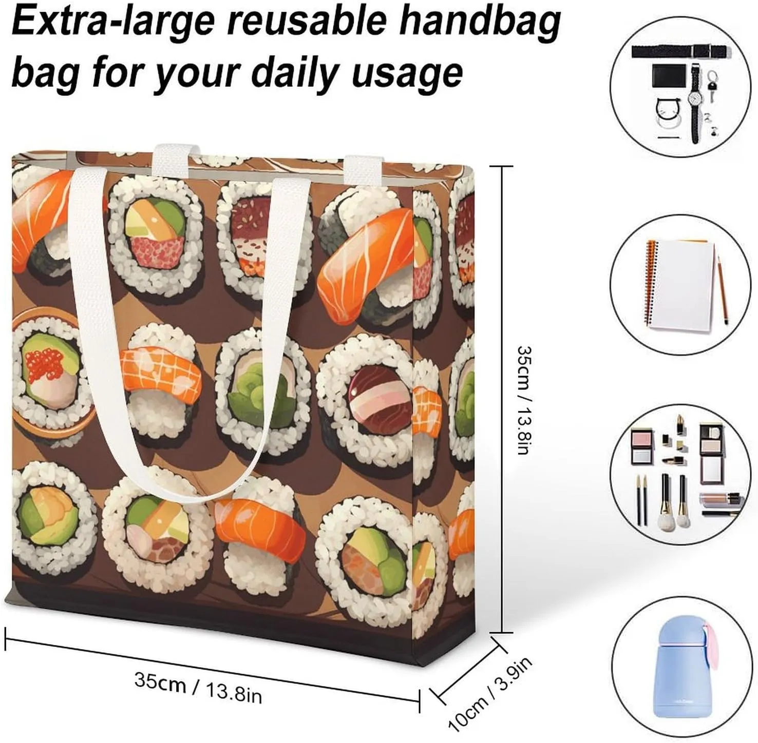 Tote Bag Laptop Handbag Meat Slices Pattern Grocery Bag Canvas Shoulder Bag Crossbody Bag for Travel