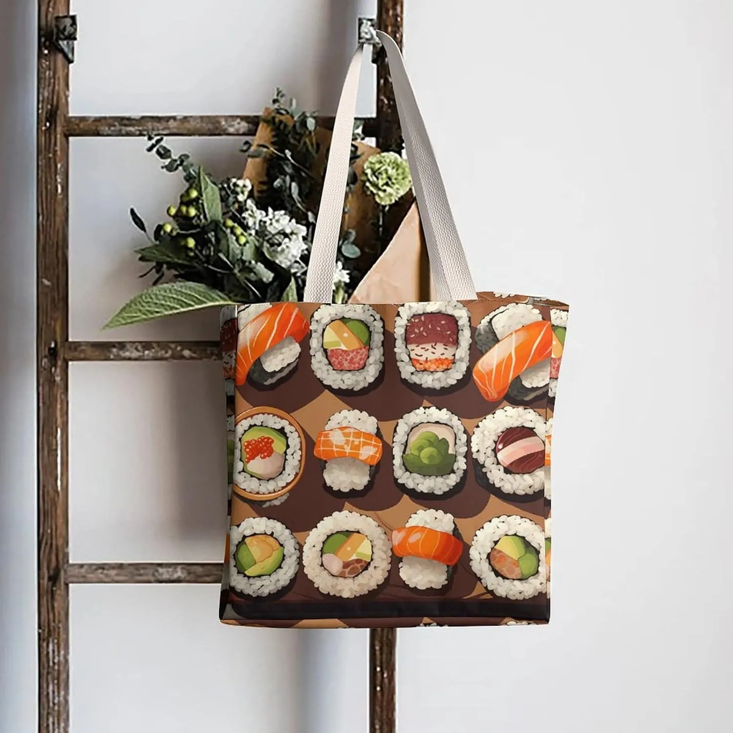 Tote Bag Laptop Handbag Meat Slices Pattern Grocery Bag Canvas Shoulder Bag Crossbody Bag for Travel