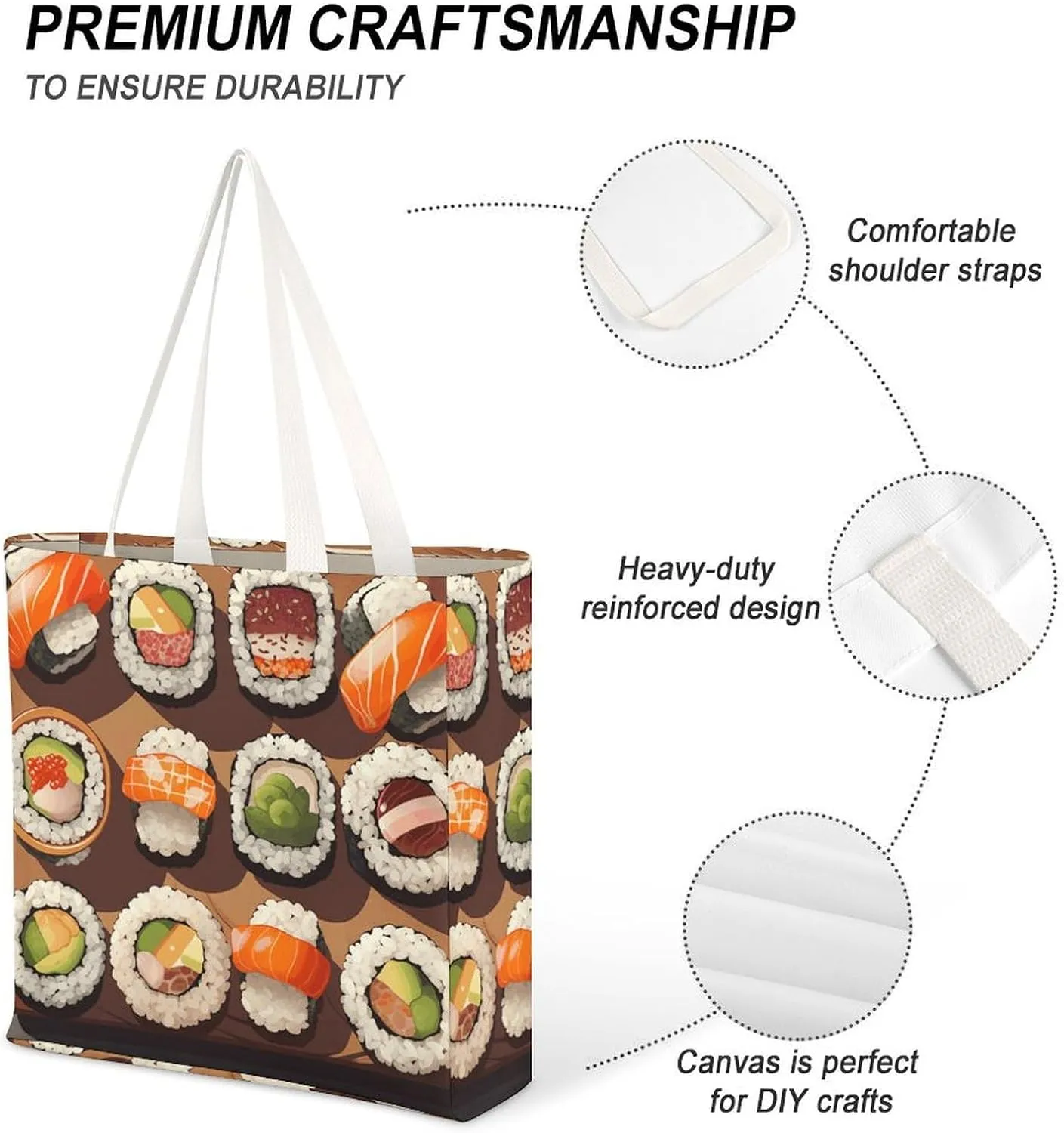 Tote Bag Laptop Handbag Meat Slices Pattern Grocery Bag Canvas Shoulder Bag Crossbody Bag for Travel