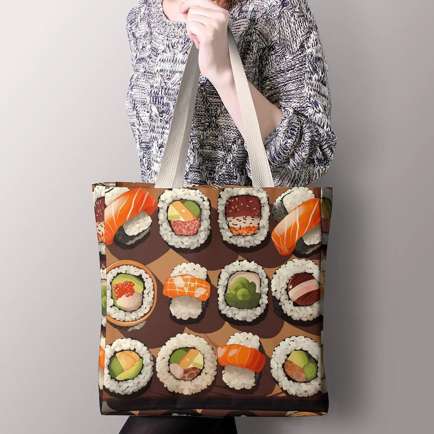 Tote Bag Laptop Handbag Meat Slices Pattern Grocery Bag Canvas Shoulder Bag Crossbody Bag for Travel