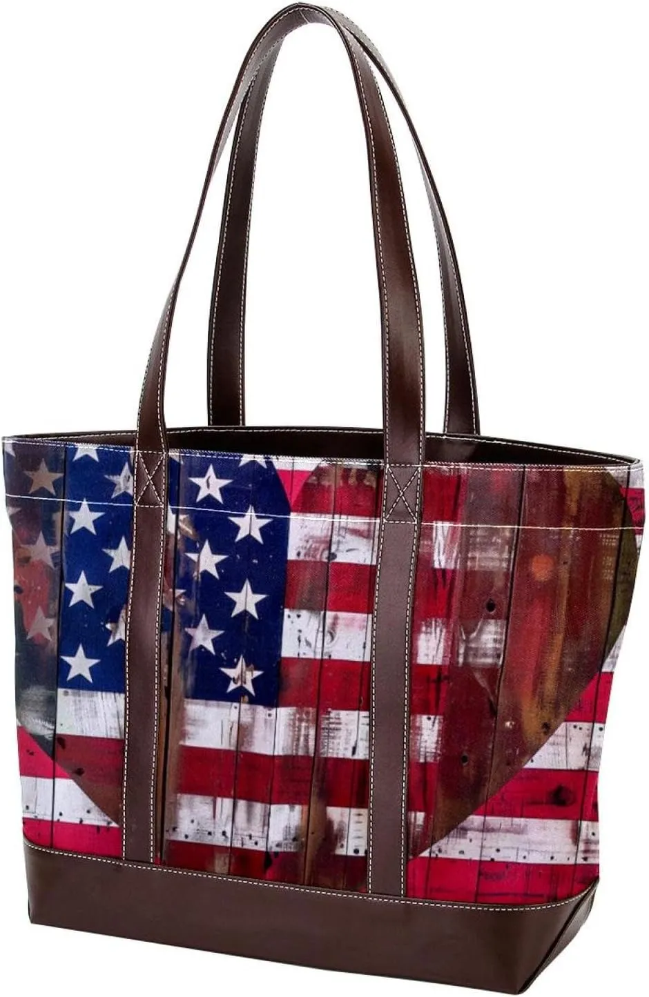 Tote Bag, Large Tote Bags for Women, Women's Tote Handbags, Planks American Flag Hearts Retro Style, Womens Tote Bag