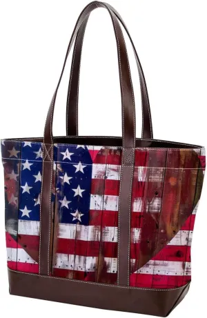 Tote Bag, Large Tote Bags for Women, Women's Tote Handbags, Planks American Flag Hearts Retro Style, Womens Tote Bag