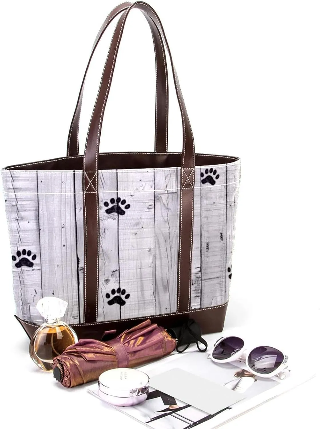 Tote Bags, Large Tote Bag, Women's Tote Handbags, Plank Paw Print Animal, Womens Tote Bags for Work