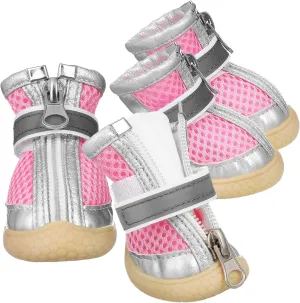 Totority Dog Boots for Hot Pavement 4 Pack Small Size Mesh Dog Shoes Reflective Straps Breathable Nonslip Sole