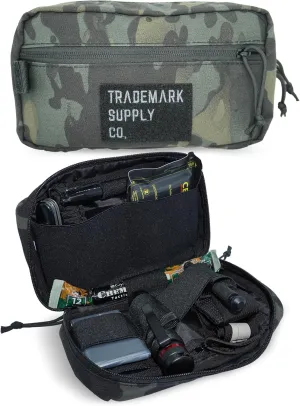 Trademark Supply Accessory Kit Organizer, tactical toiletry bag with 2 Zippered Pockets, Durable Pouch for Travel Essentials, Charger Organizer or First Aid, 7 x 4 x 0.25 inches, Multicam Black