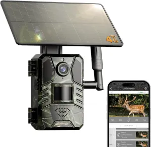 Trail Camera, 2k HD Live Feed Cellular Trail Cameras with Built-in SIM Card 4G Unlimited Data Plan Game Camera Solar Powered Motion Activated IP66 Waterproof Trail Cam No WiFi Needed