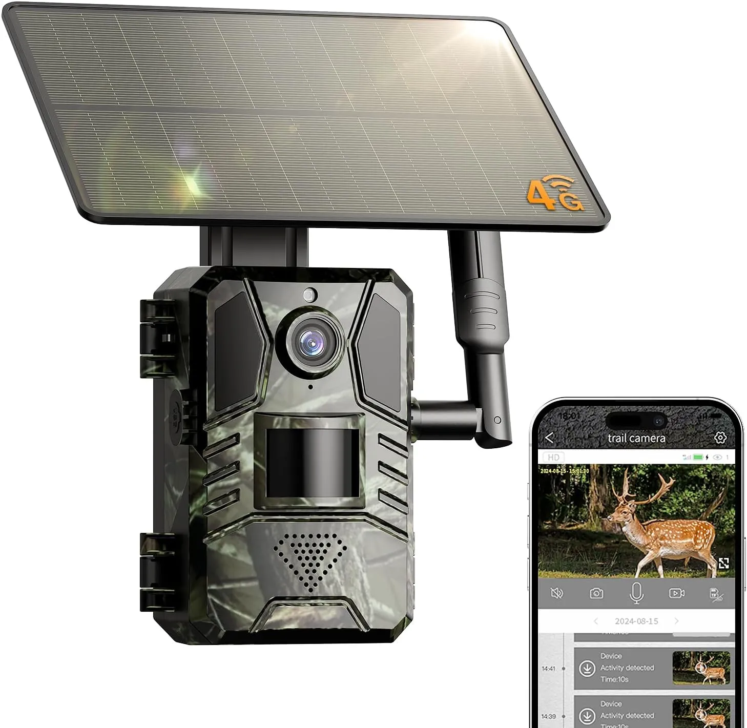 Trail Camera, 2k HD Live Feed Cellular Trail Cameras with Built-in SIM Card 4G Unlimited Data Plan Game Camera Solar Powered Motion Activated IP66 Waterproof Trail Cam No WiFi Needed